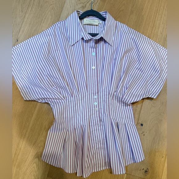 Exquise Tops - Anthropologie Exquise Striped Button-Up Peplum Shirt in Lavender and White